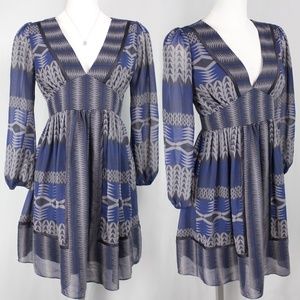 BCBGeneration | Flowey Geometric Dress Blue & Gray